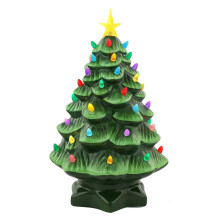 (Green) 20cm LED Christmas Tree Ornaments Resin Tabletop Christmas Decorations with Multicolored Lights