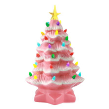 (Pink) 20cm LED Christmas Tree Ornaments Resin Tabletop Christmas Decorations with Multicolored Lights