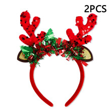 (C) 2Pcs Christmas Hair Hoop Glitter Sequins Antler Headband Xmas Party Costume Headwear