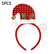 (Grid Pattern Hat) 5Pcs Lovely Christmas Style Hair Hoop Plastic+Cloth Head Hoop Kids Adult Xmas Headwear