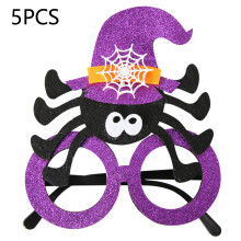(Purple Spider) 5Pcs/Set Halloween Eyeglasses Spider Pumpkin Ghost Bat Adult Kid Glasses Halloween Photo Props