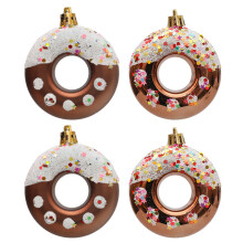 (Coffee) 4Pcs Lovely Donut Christmas Tree Decoration Christmas House Hanging Ornament