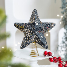 (Black) Christmas Tree Topper Foam Star Ornament Holiday Decoration Festive Home Decor,Large Size