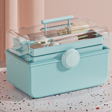 (Blue) Size XL Desktop Cosmetics PP Storage Box Clear Lid Dustproof Makeup Organizer with Handle