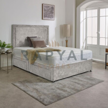 (3ft, 2 Drawers Same Side, Silver) Rio Marble Fabric Divan Bed with Mattress & Headboard