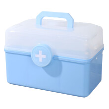 (Blue) Size L 3-Layer Large Medicine Storage Case Portable Plastic First Aid Box with Lid,33.5x19x23cm