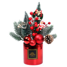 (Red) 30cm Height Desktop Mini Christmas Tree Festive Potted Plant Holiday Table Decoration