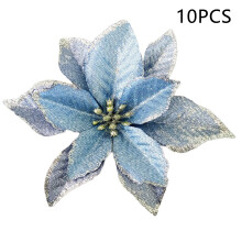 (Blue) 10Pcs Artificial Christmas Flower Xmas Tree Decoration Festival Party Supplies