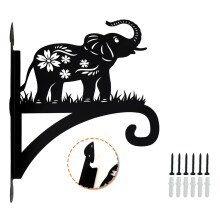 (Elephant) Outdoor Heavy Duty Iron Hanging Basket Hook Plant Hanger Animal Silhouette Decorative Garden Bracket
