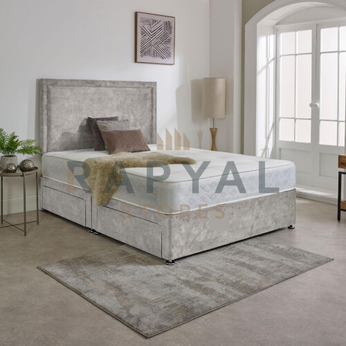 (3ft, 2 Drawers Same Side, Silver) Rio Marble Fabric Divan Bed with Mattress & Headboard 2