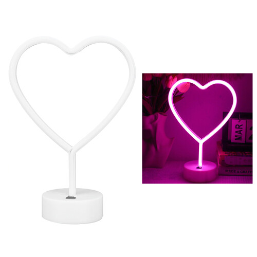 Pink Led Heartlight (Pink Light) 3D Heart Shape Neon LED Light Romantic Table Lamp Mood ...