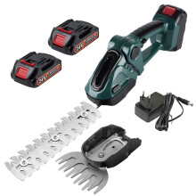 (EU Plug/Green) 20000RPM 2-in-1 Electric Grass Hedge Trimmer Handheld Garden Shrub Lawn Shearing Tool,2 Batteries