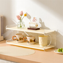 (White) Bamboo Wood Acrylic 2 Tier Cup Holder Stand For Desk Table Coffee Mug Organizer 49cm Storage Rack