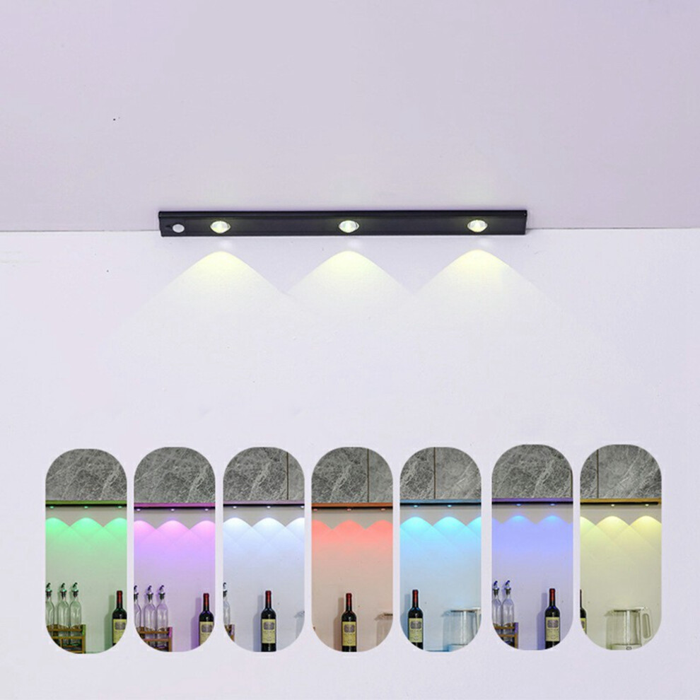 (Black) 40cm RGB Motion Sensor Closet Light Bar Magnetic Rechargeable Under Cabinet Night Lamp