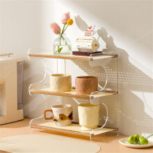 (Brown) Bamboo Wood Acrylic 3 Tier Cup Holder Stand For Desk Table Coffee Mug Organizer 33cm Storage Rack
