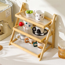 (Changhong Wood Color) Foldable Bamboo Coffee Cup Display Rack Multi Tier Storage Organizer For Countertop/Bar/Dining Table