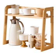 (Bamboo Color) 50cm Length Bamboo Mug Holder Desktop Cup Organizer for Tea Coffee Drinkware Storage Rack