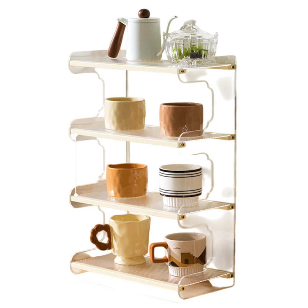 (Beige) 35cm 4 Tier Desktop Organizer for Office Home Bamboo Acrylic Storage Shelf Desk Rack-image-OPC-PJS65BM-NEW