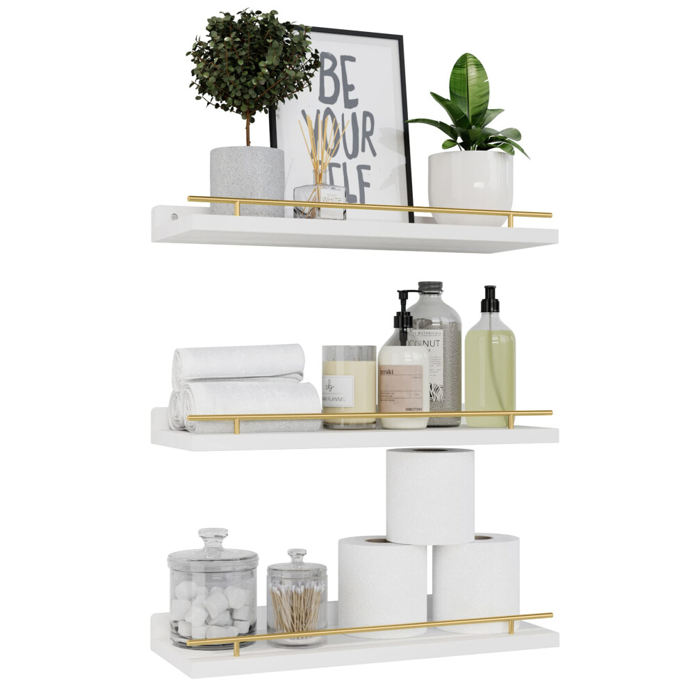 (B) 3Pcs/Set Floating Shelves With Metal Rail Bathroom Wall Mounted Wood Storage Rack 6914270979284