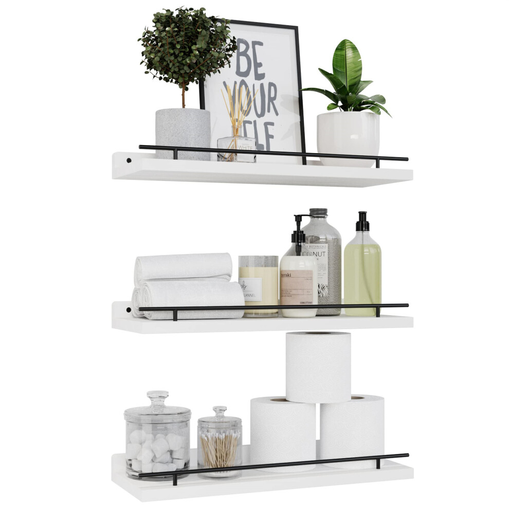 (D) 3Pcs/Set Floating Shelves With Metal Rail Bathroom Wall Mounted Wood Storage Rack 6914274998199
