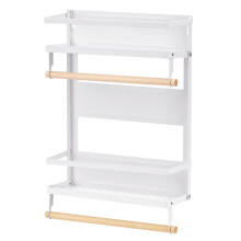 (White) Carbon Steel Storage Rack Fridge Magnetic Folding Shelf with Wooden Rod,Size L