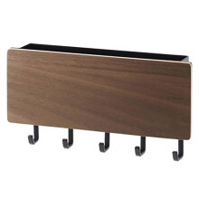 (Walnut Color) 5-Hook Design Wall-mounted Home Entryway Key Hanging Shelf Sundries Storage Rack