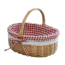 (Red Grid) Willow Hamper Portable Outdoor Picnic Basket Woven Basket Egg Container,Size: S