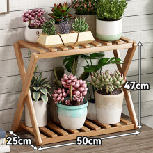 (Burlywood) Multi-Tier Plant Stand 50cm Bamboo Flower Pot Shelf Indoor Outdoor Storage Rack for Living Room/Balcony/Office