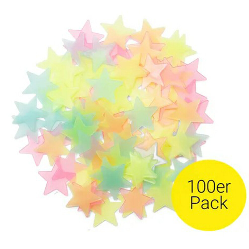 (Mix Color) 100Pcs 3Cm 3D Plastic Stars Luminous Wall Decals Bedroom Party Classroom Self Adhesive Fluorescent Decor Dark/Light