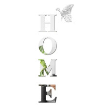 (Silver) HOME Family Slogan 100 x 35cm 3D Acrylic Mirror Wall Sticker Living Room Entrance Home Decoration