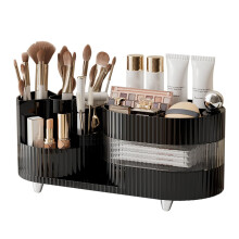 (Black) 360 Degree Rotating Makeup Organizer Box Swivel Cosmetic Storage Rack