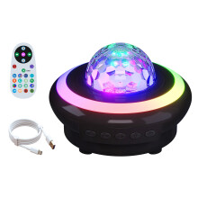 (Black) SSL002-C USB Rechargeable Star Projector Night Light RGB Atmosphere Lamp Bluetooth-compatible Speaker with Remote