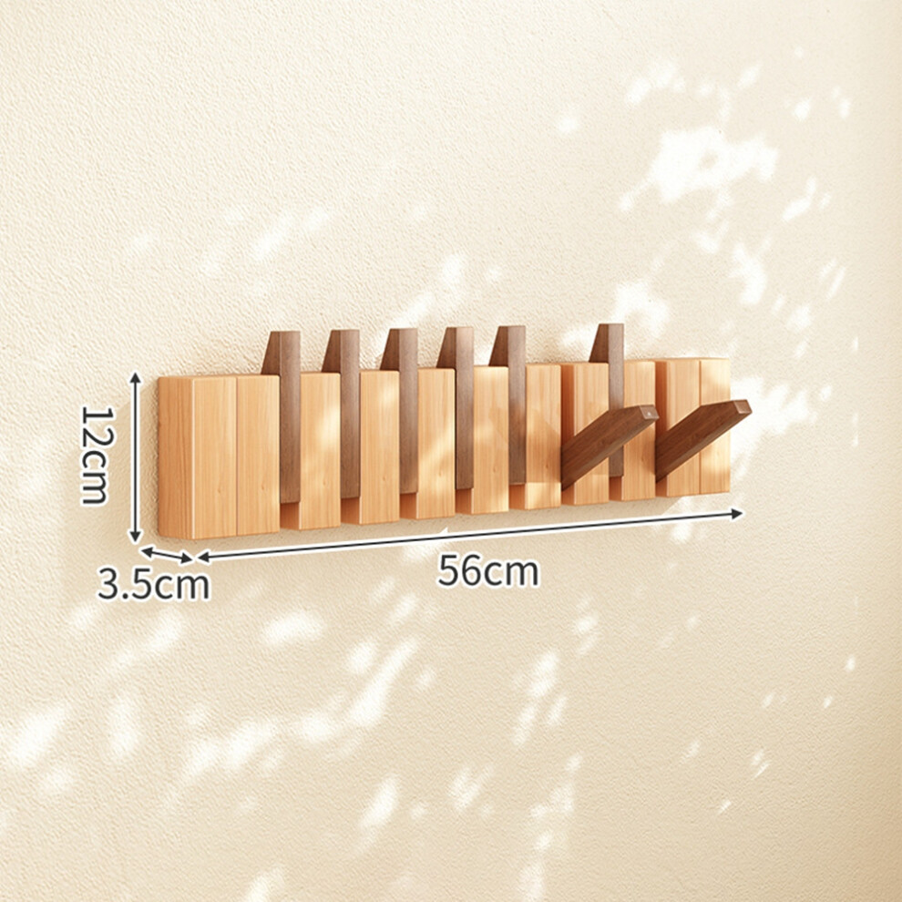 (Splicing Color) Wooden Coat Rack Wall Mounted 8 Hooks Foldable Piano Key Design Entryway Hanger for Bedroom Hallway-image-OPC-PJS67J8-NEW