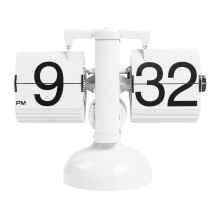 (White) Automatic Flip Clock Retro Simple Home Living Room Table Clock Single Foot Stainless Steel Quartz Movement Flip Clock