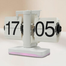 (White) Automatic Flip Clock Retro Simple Home Table Clock Single Foot Stainless Steel Quartz Movement Flip Clock with Night Light