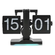 (Black) Automatic Flip Clock Retro Simple Home Table Clock Single Foot Stainless Steel Quartz Movement Flip Clock with Night Light