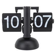 (Black) Retro Automatic Flipping Clock Balance Mechanical Flip Over Quartz Table Clock for Living Room