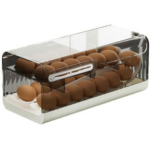 (Transparent Grey) Egg Storage Container Fridge Organizer Auto Rolling Tray Kitchen Egg Holder with Freshness Scale (BPA Free,No FDA)