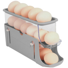 (Grey) 3-Tier Egg Storage Container Auto Rolling Design Refrigerator Side Door Organizer (BPA Free,No FDA)