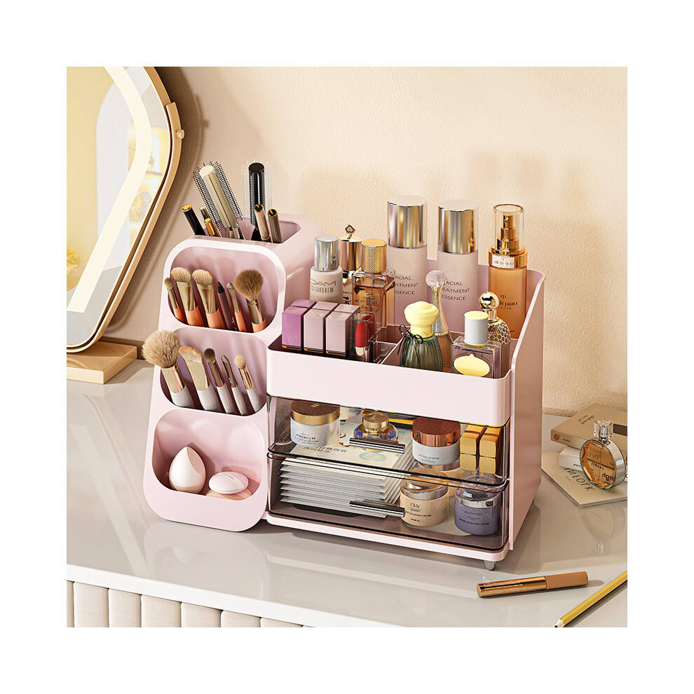 (Pink) Multi-Tier Makeup Organizer Drawers Large Capacity Cosmetic Storage Box for Vanity Desktop-image-OPC-PJS67RX-NEW