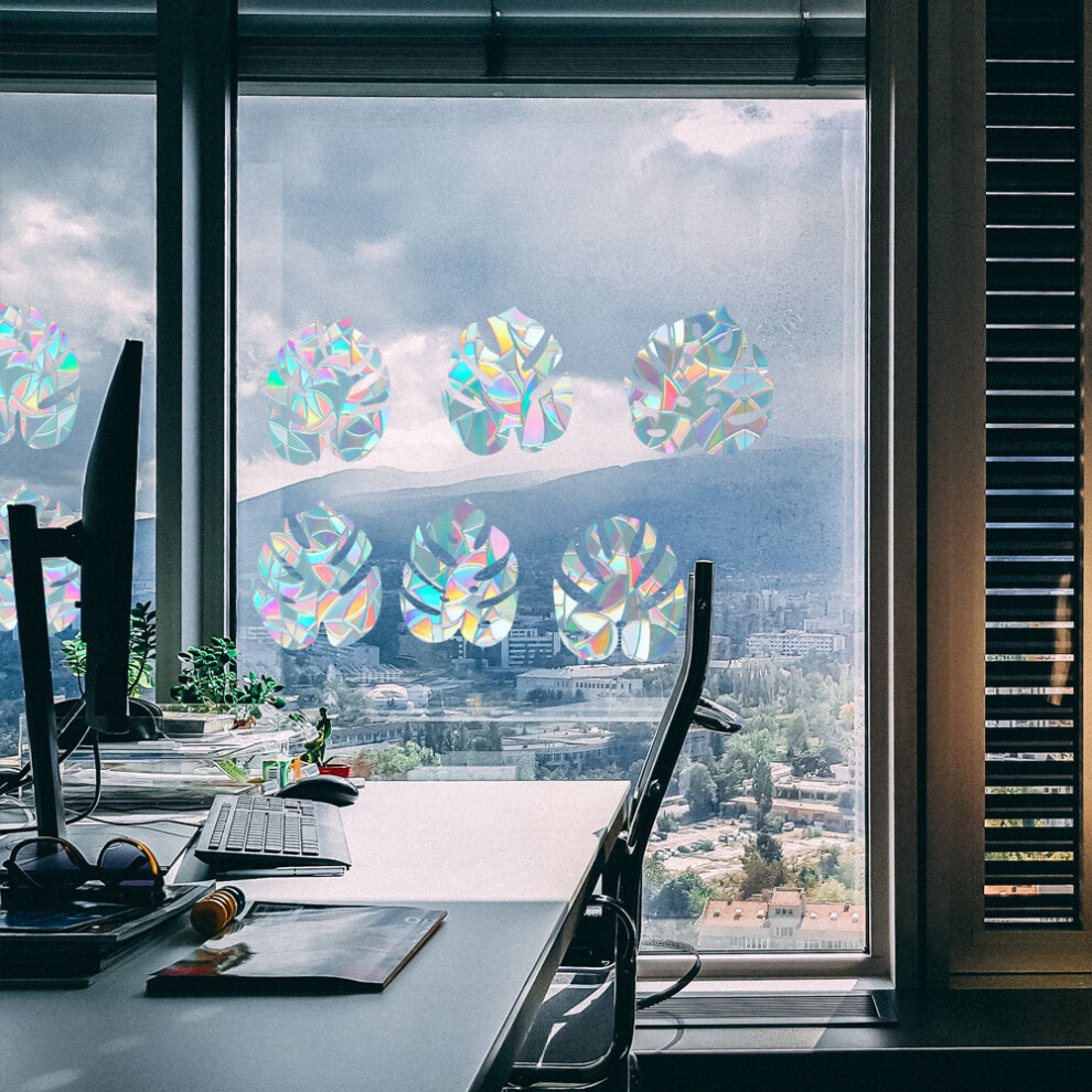 (Leaves) 1Set Rainbow Prism Electrostatic Glass Sticker PVC Non-Adhesive Removable Window Colorful Film Sticker (No EN71)-image-OPC-PJS67TG-NEW