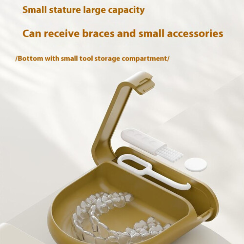 (Yellow) Tooth Retainer Case Orthodontic Braces Denture Storage Box Cleaning Tools Container 2