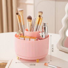 (Pink) Rotating Cosmetic Organizer Makeup Brush Eyebrow Pencil Holder Desktop Storage Container