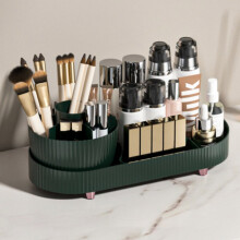 (Blackish Green) Rotating Makeup Organizer Vanity Cosmetic Brush Holder 360 Degree Spin Storage Box without Lid