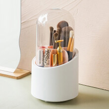 (Pink) 360 Degree Rotating Makeup Brush Holder with Lid Dustproof Clear Makeup Brush Organizer Container