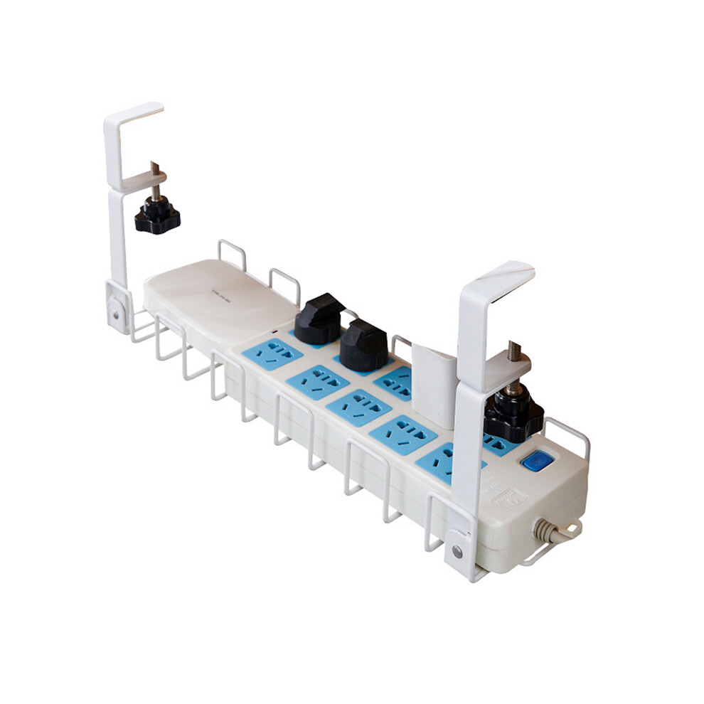 (White) Under Desk Cable Management Rack Carbon Steel Power Strip Cable Storage Basket 6914275902409