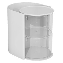 (White) Rotating Makeup Organizer 2 Tier For Puff Sponge Lipstick Brush Storage Box with Dustproof Cover