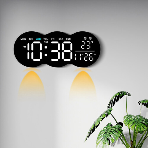 (White Display) 2808 Digital LED Wall Clock Living Room Multi-Function Temperature Date Display Alarm Clock with Light 1