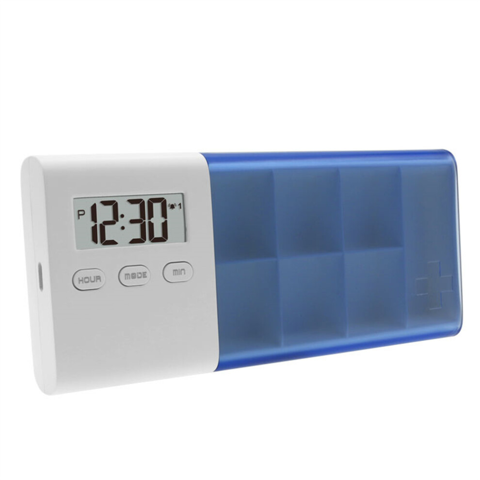 (Blue) CR-250 Smart Pill Organizer Electronic Timer 7-Compartment Portable Travel Medication Box for Daily Use (BPA Free,No FDA)