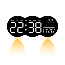 (White Display) 2808 Digital LED Wall Clock Living Room Multi-Function Temperature Date Display Alarm Clock with Light
